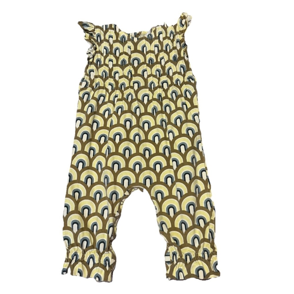 Kate Quinn Green Rainbow Organic Cotton Romper Modern Retro Baby Girls Sz 6-12M
